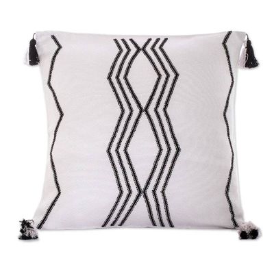 Alternate image for Handloomed Geometric Grey and Black Rayon Cushion Cover Grey Directions