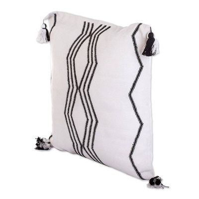 Alternate image for Handloomed Geometric Grey and Black Rayon Cushion Cover Grey Directions