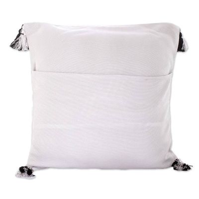 Alternate image for Handloomed Geometric Grey and Black Rayon Cushion Cover Grey Directions