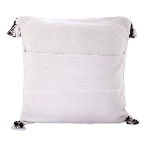 Alternate image for Handloomed Geometric Grey and Black Rayon Cushion Cover Grey Directions