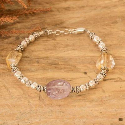 Primary image for Amethyst  Citrine Bracelet with 925 Silver Beads and Clasp Love and Prosperity