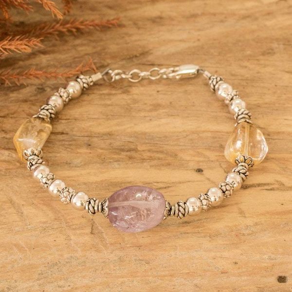 Alternate image for Amethyst Citrine Bracelet with 925 Silver Beads and Clasp Love and Prosperity