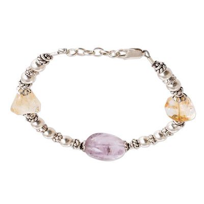 Alternate image for Amethyst  Citrine Bracelet with 925 Silver Beads and Clasp Love and Prosperity