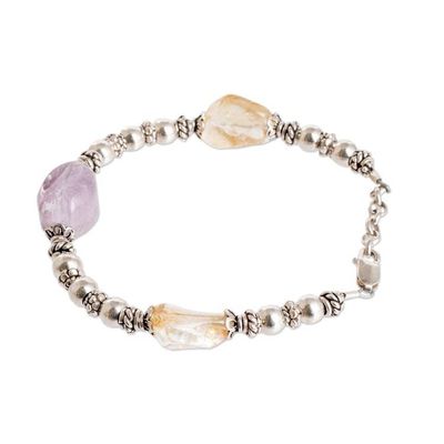 Alternate image for Amethyst  Citrine Bracelet with 925 Silver Beads and Clasp Love and Prosperity