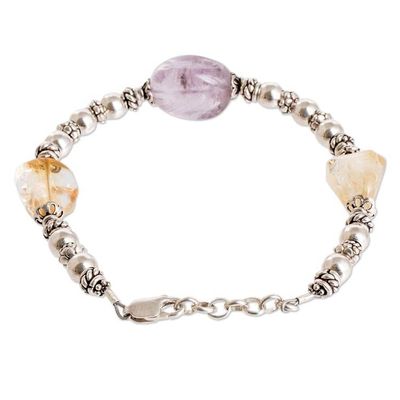Alternate image for Amethyst  Citrine Bracelet with 925 Silver Beads and Clasp Love and Prosperity