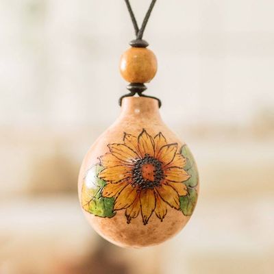 Alternate image for Sunflower Handcrafted Calabash Gourd Pendant Necklace Sunflower Scenes