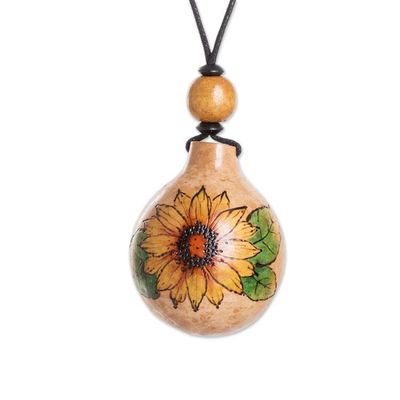 Alternate image for Sunflower Handcrafted Calabash Gourd Pendant Necklace Sunflower Scenes