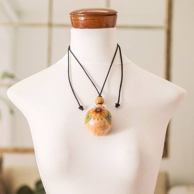Alternate image for Sunflower Handcrafted Calabash Gourd Pendant Necklace Sunflower Scenes