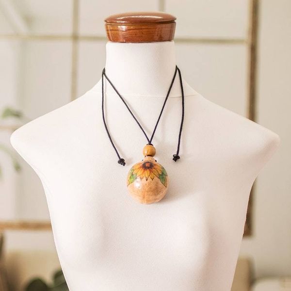 Alternate image for Sunflower Handcrafted Calabash Gourd Pendant Necklace Sunflower Scenes
