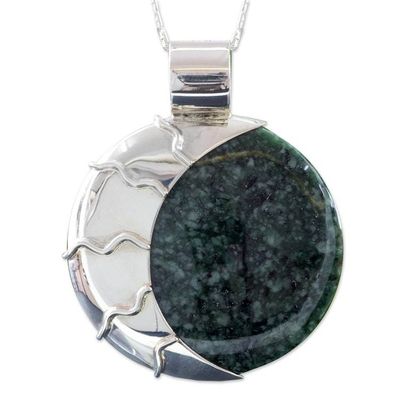 Alternate image for Light and Dark Green Jade Reversible Silver Pendant Necklace Green Place of the Moon