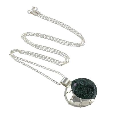 Alternate image for Light and Dark Green Jade Reversible Silver Pendant Necklace Green Place of the Moon