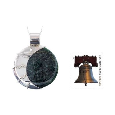 Alternate image for Light and Dark Green Jade Reversible Silver Pendant Necklace Green Place of the Moon