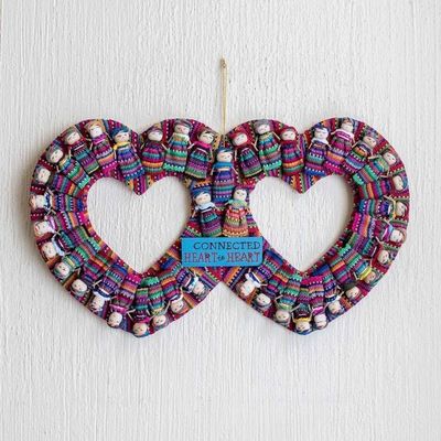 Primary image for Cotton Worry Doll Double Heart Wreath From Guatemala Connected Hearts