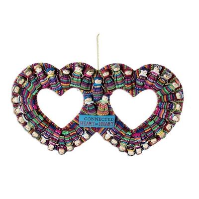 Alternate image for Cotton Worry Doll Double Heart Wreath From Guatemala Connected Hearts