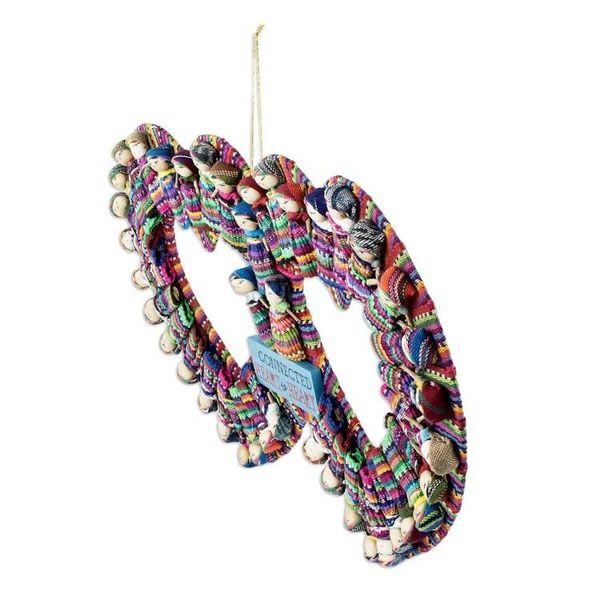 Alternate image for Cotton Worry Doll Double Heart Wreath From Guatemala Connected Hearts