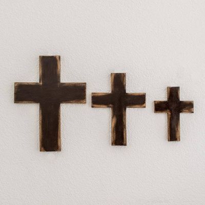 Alternate image for Wood Wall Crosses in Brown from Guatemala Set of 3 Symbol of Love in Brown