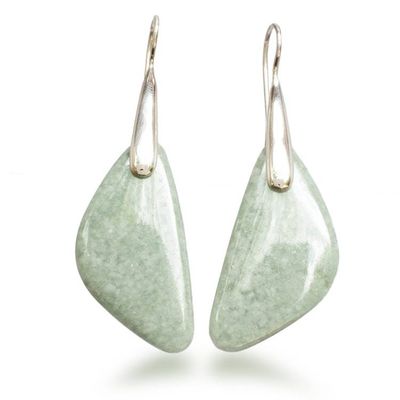 Alternate image for Geometric Modern Petal-Inspired Jade Silver Drop Earrings Green Petal