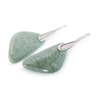 Alternate image for Geometric Modern Petal-Inspired Jade Silver Drop Earrings Green Petal
