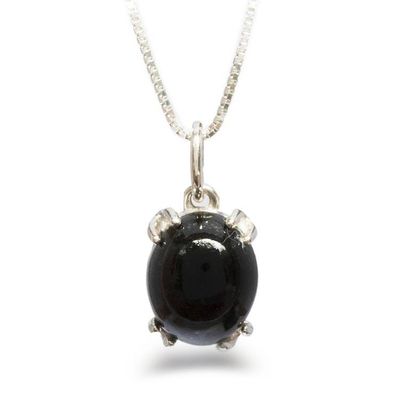 Alternate image for Sterling Silver Pendant Necklace with Black Jade Stone Black Allure
