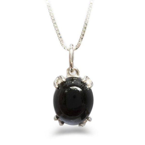Alternate image for Sterling Silver Pendant Necklace with Black Jade Stone Black Allure
