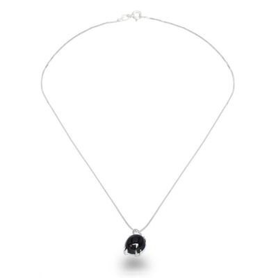 Alternate image for Sterling Silver Pendant Necklace with Black Jade Stone Black Allure