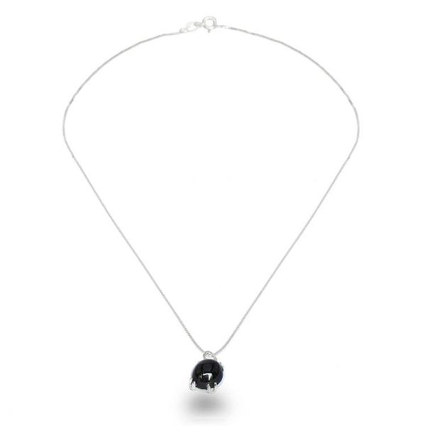 Alternate image for Sterling Silver Pendant Necklace with Black Jade Stone Black Allure