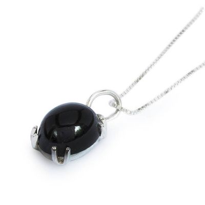 Alternate image for Sterling Silver Pendant Necklace with Black Jade Stone Black Allure