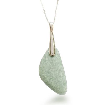 Alternate image for Modern Petal-Themed Light Green Jade Silver Pendant Necklace Green Petal