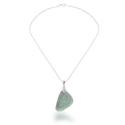 Alternate image for Modern Petal-Themed Light Green Jade Silver Pendant Necklace Green Petal