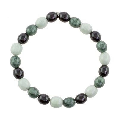 Alternate image for Black Green and Pale Natural Jade Beaded Stretch Bracelet Light and Shade