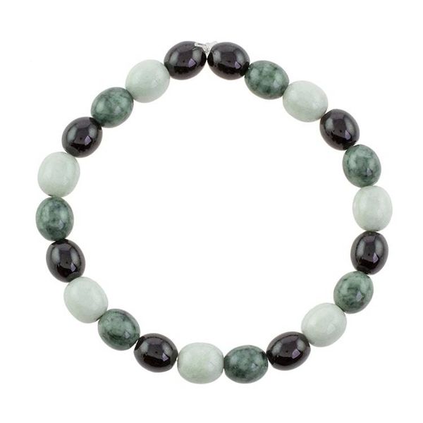 Alternate image for Black Green and Pale Natural Jade Beaded Stretch Bracelet Light and Shade