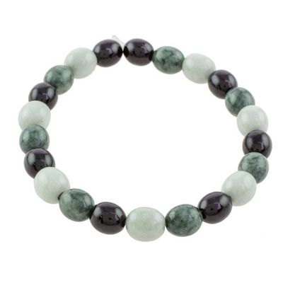 Alternate image for Black Green and Pale Natural Jade Beaded Stretch Bracelet Light and Shade
