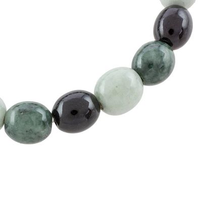 Alternate image for Black Green and Pale Natural Jade Beaded Stretch Bracelet Light and Shade