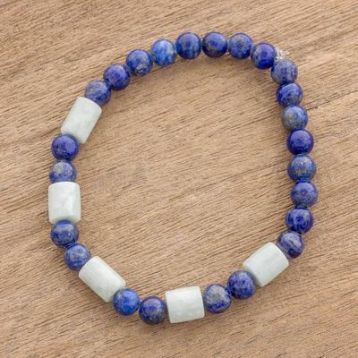 Primary image for Lapis Lazuli and Pale Green Jade Beaded Stretch Bracelet Clouds at Twilight