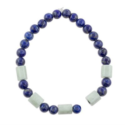 Alternate image for Lapis Lazuli and Pale Green Jade Beaded Stretch Bracelet Clouds at Twilight