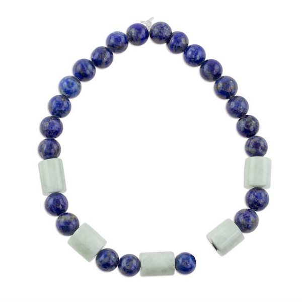 Alternate image for Lapis Lazuli and Pale Green Jade Beaded Stretch Bracelet Clouds at Twilight