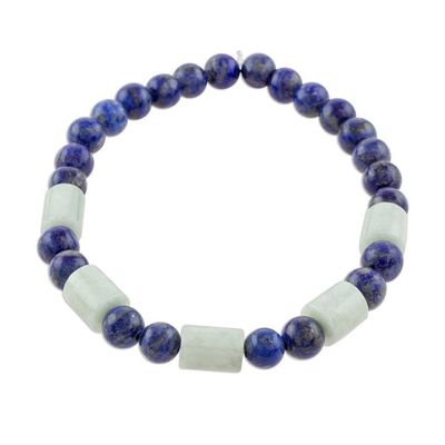 Alternate image for Lapis Lazuli and Pale Green Jade Beaded Stretch Bracelet Clouds at Twilight
