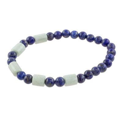 Alternate image for Lapis Lazuli and Pale Green Jade Beaded Stretch Bracelet Clouds at Twilight