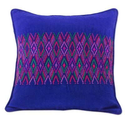 Alternate image for Indigo Square Cushion Cover with Multicolor Maya Frieze Quetzaltenango Frieze