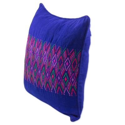 Alternate image for Indigo Square Cushion Cover with Multicolor Maya Frieze Quetzaltenango Frieze