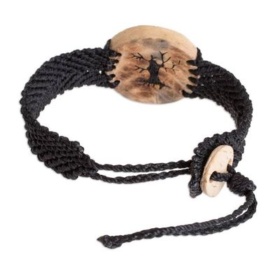 Alternate image for Coconut Shell and Lava Stone Tree Pendant Bracelet Bare Tree