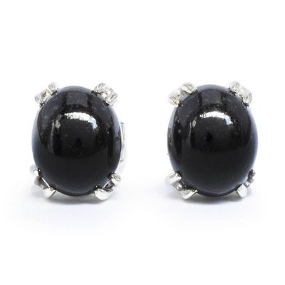Alternate image for Silver Stud Earrings with Guatemalan Black Jade Stones Black Allure