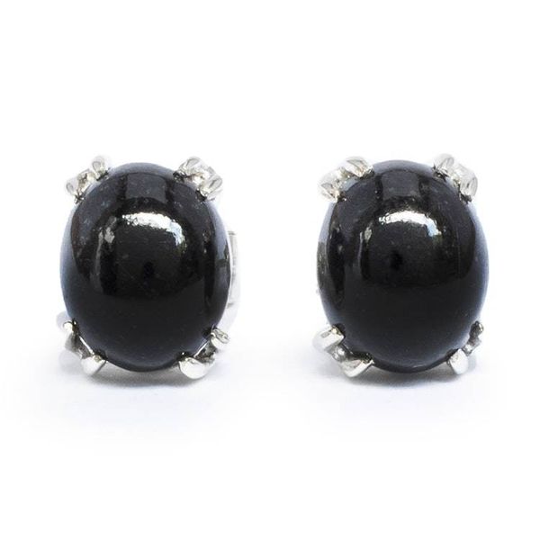 Alternate image for Silver Stud Earrings with Guatemalan Black Jade Stones Black Allure