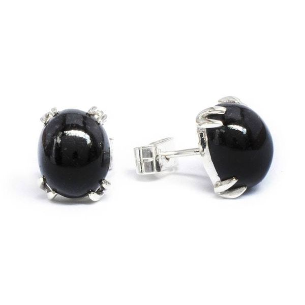 Alternate image for Silver Stud Earrings with Guatemalan Black Jade Stones Black Allure
