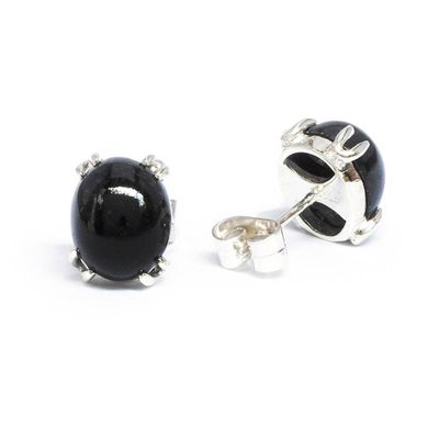 Alternate image for Silver Stud Earrings with Guatemalan Black Jade Stones Black Allure