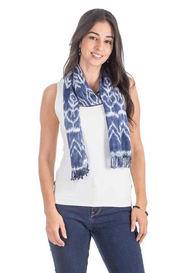 Alternate image for Handwoven Diamond Pattern Rayon Scarf in Denim Diamond Essence in Denim