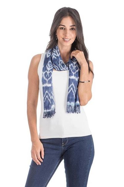 Alternate image for Handwoven Diamond Pattern Rayon Scarf in Denim Diamond Essence in Denim
