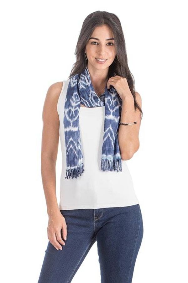 Alternate image for Handwoven Diamond Pattern Rayon Scarf in Denim Diamond Essence in Denim