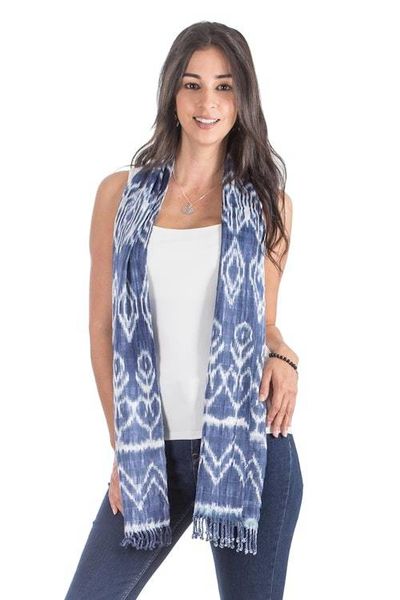 Alternate image for Handwoven Diamond Pattern Rayon Scarf in Denim Diamond Essence in Denim
