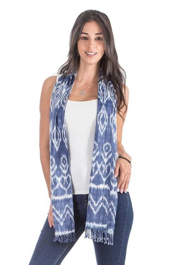 Alternate image for Handwoven Diamond Pattern Rayon Scarf in Denim Diamond Essence in Denim